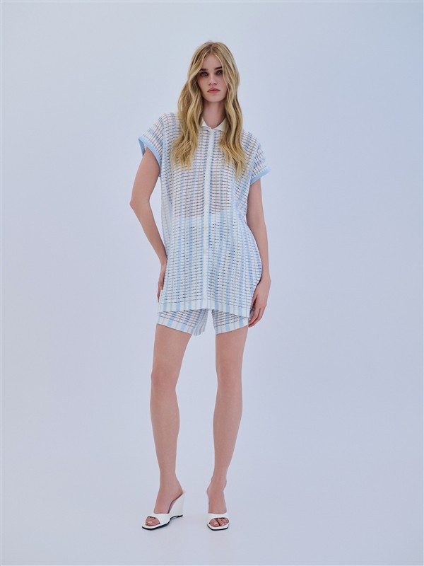 COMBOS 058 CARDIGAN POLO STRIPED LIGHT BLUE